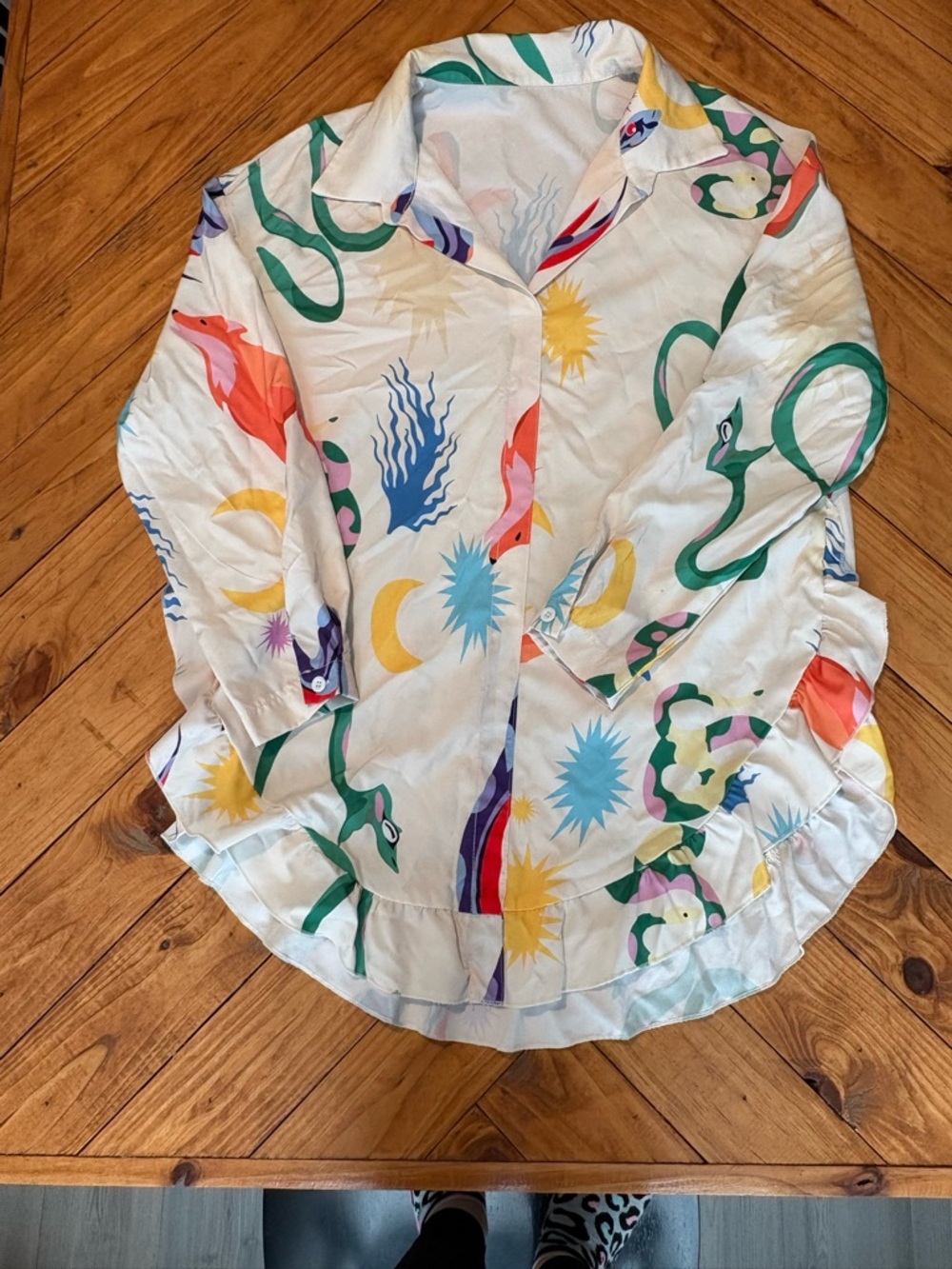 SHEIN Snake Sun Moon Print Button Down Blouse Small